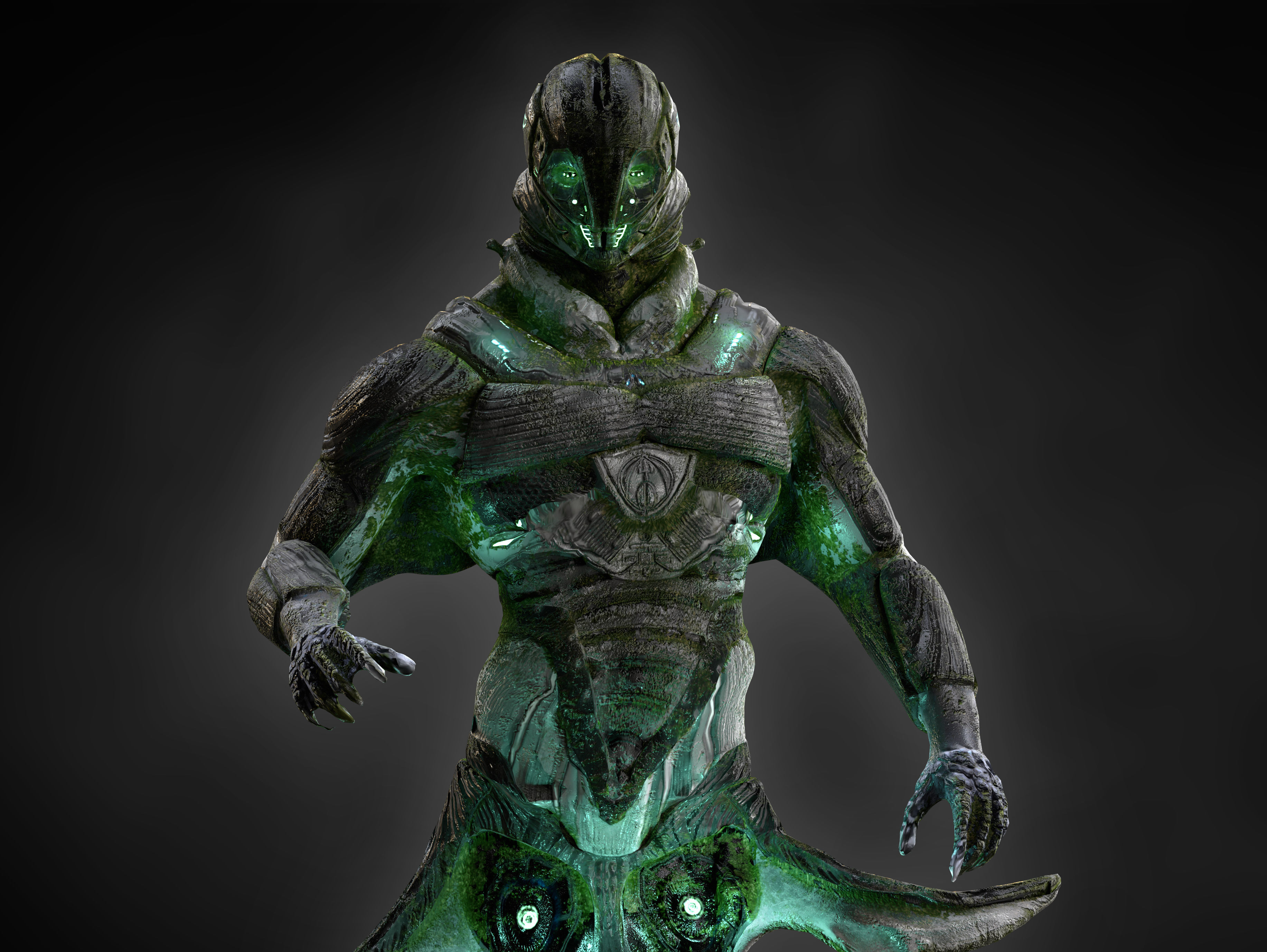 Sci-Fi Alien cyborg underwater Low-poly 3D model_4