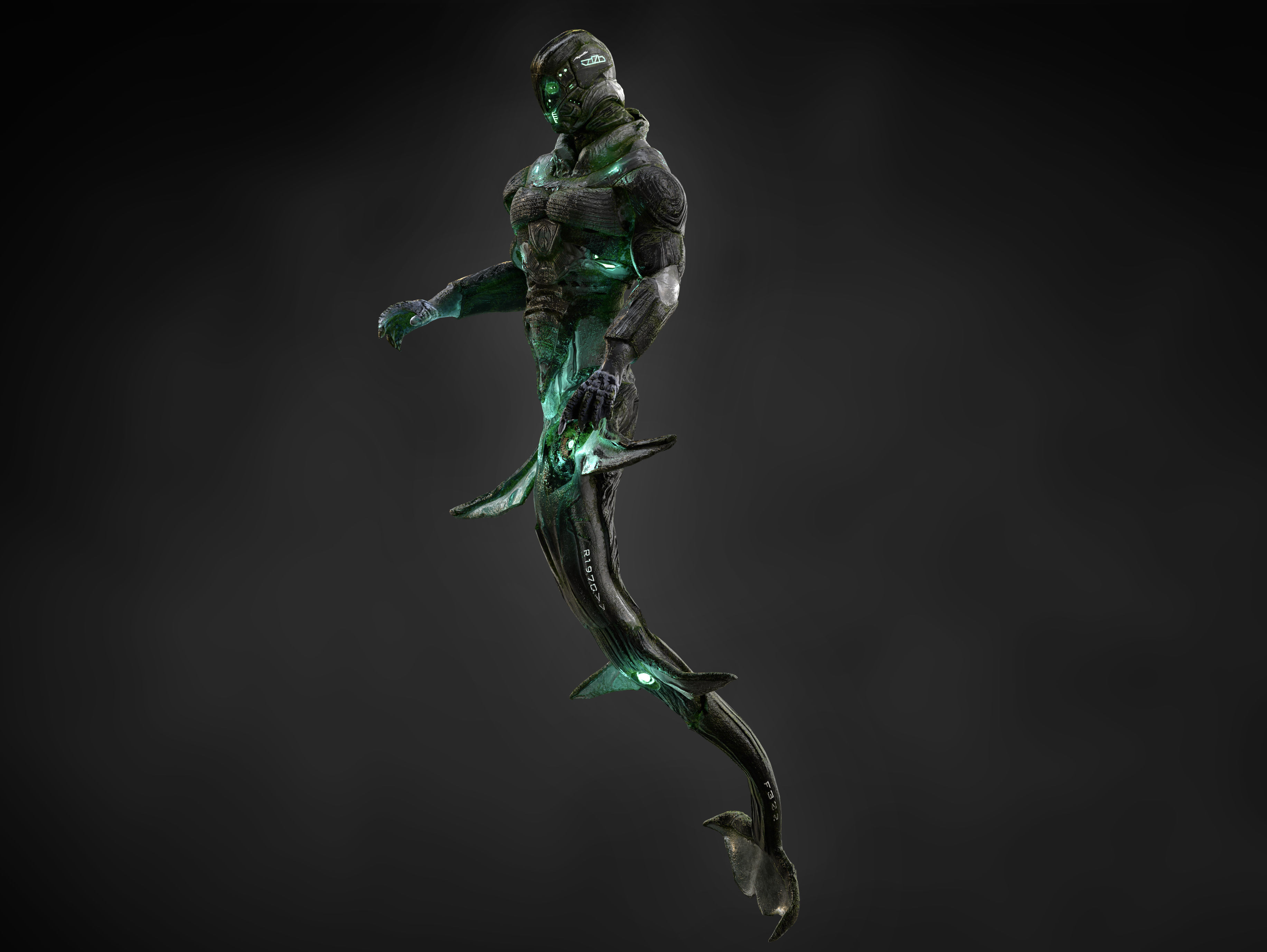 Sci-Fi Alien cyborg underwater Low-poly 3D model_9