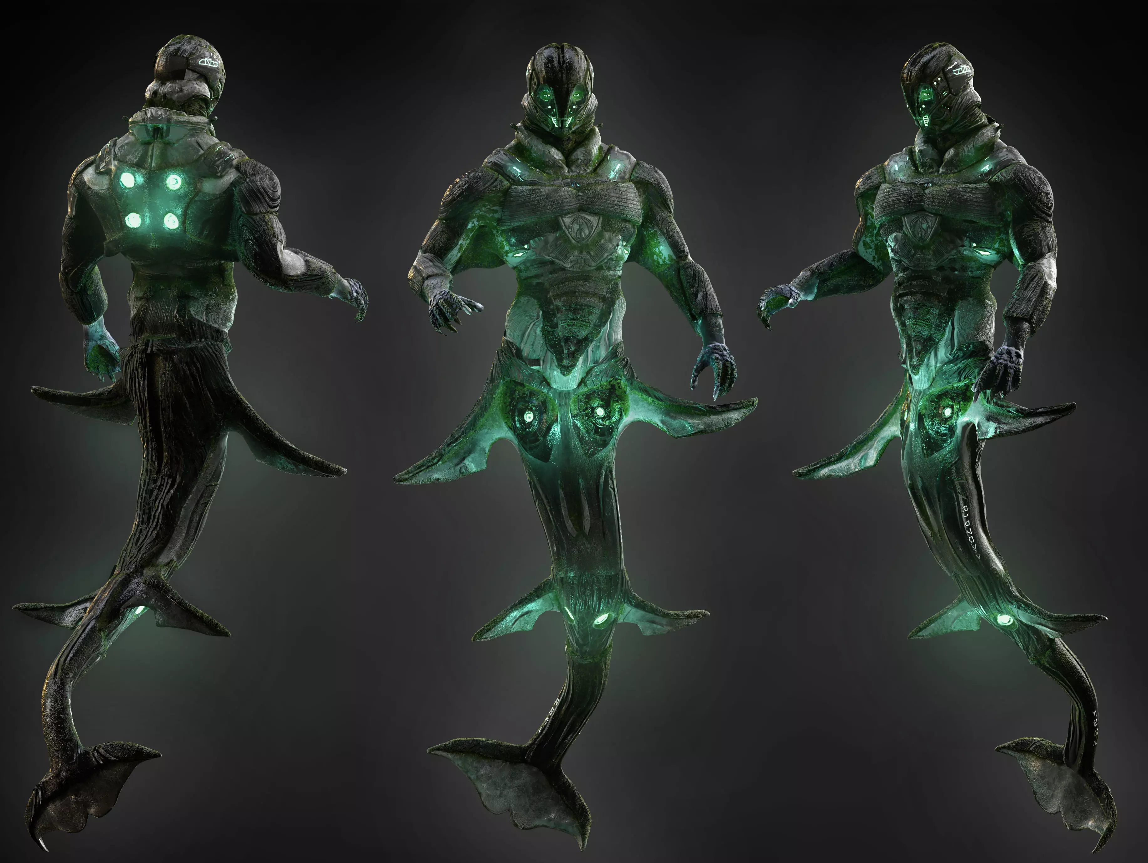 Sci-Fi Alien cyborg underwater Low-poly 3D model_0