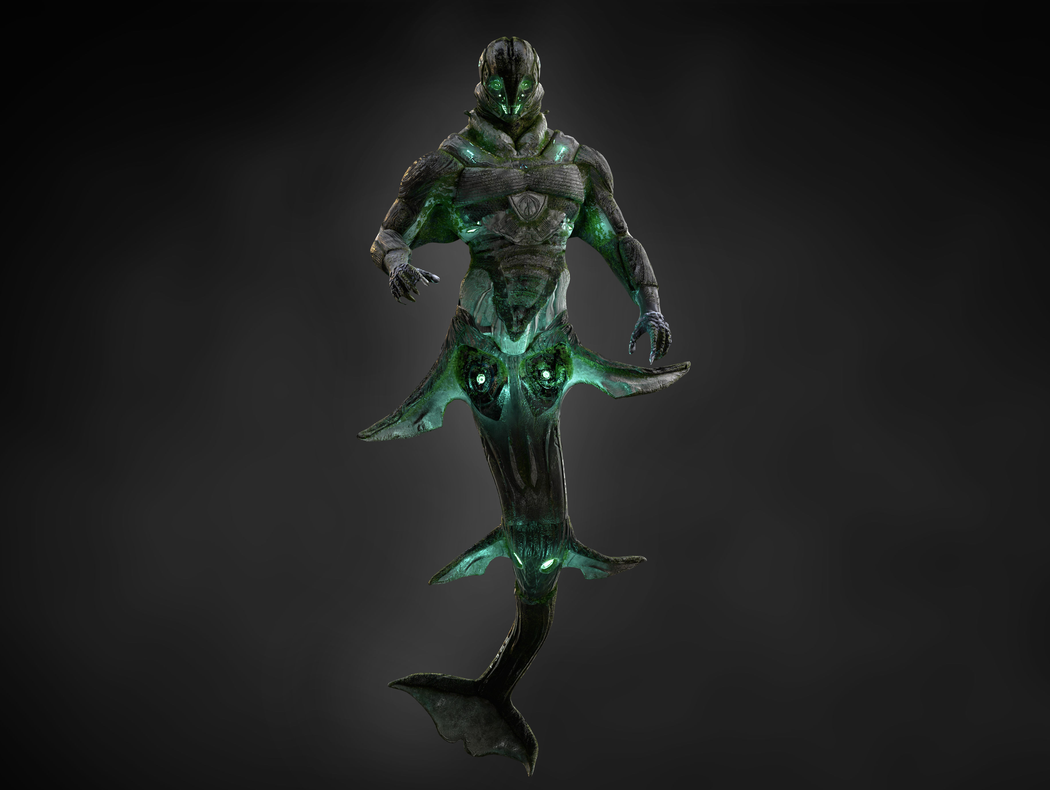 Sci-Fi Alien cyborg underwater Low-poly 3D model_5