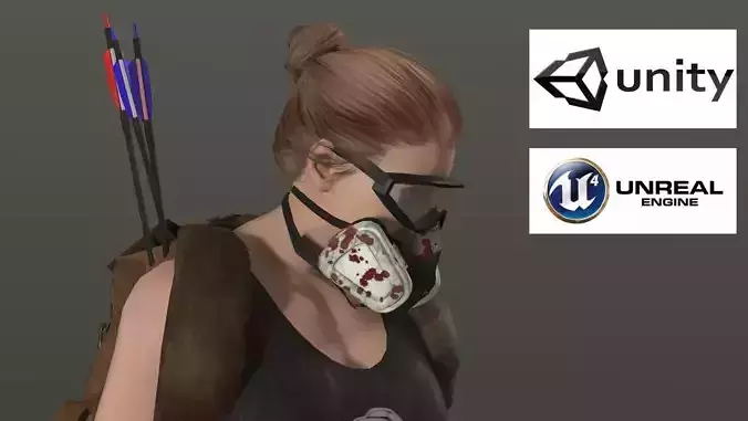 Hunter girl lowpoly 3D model 