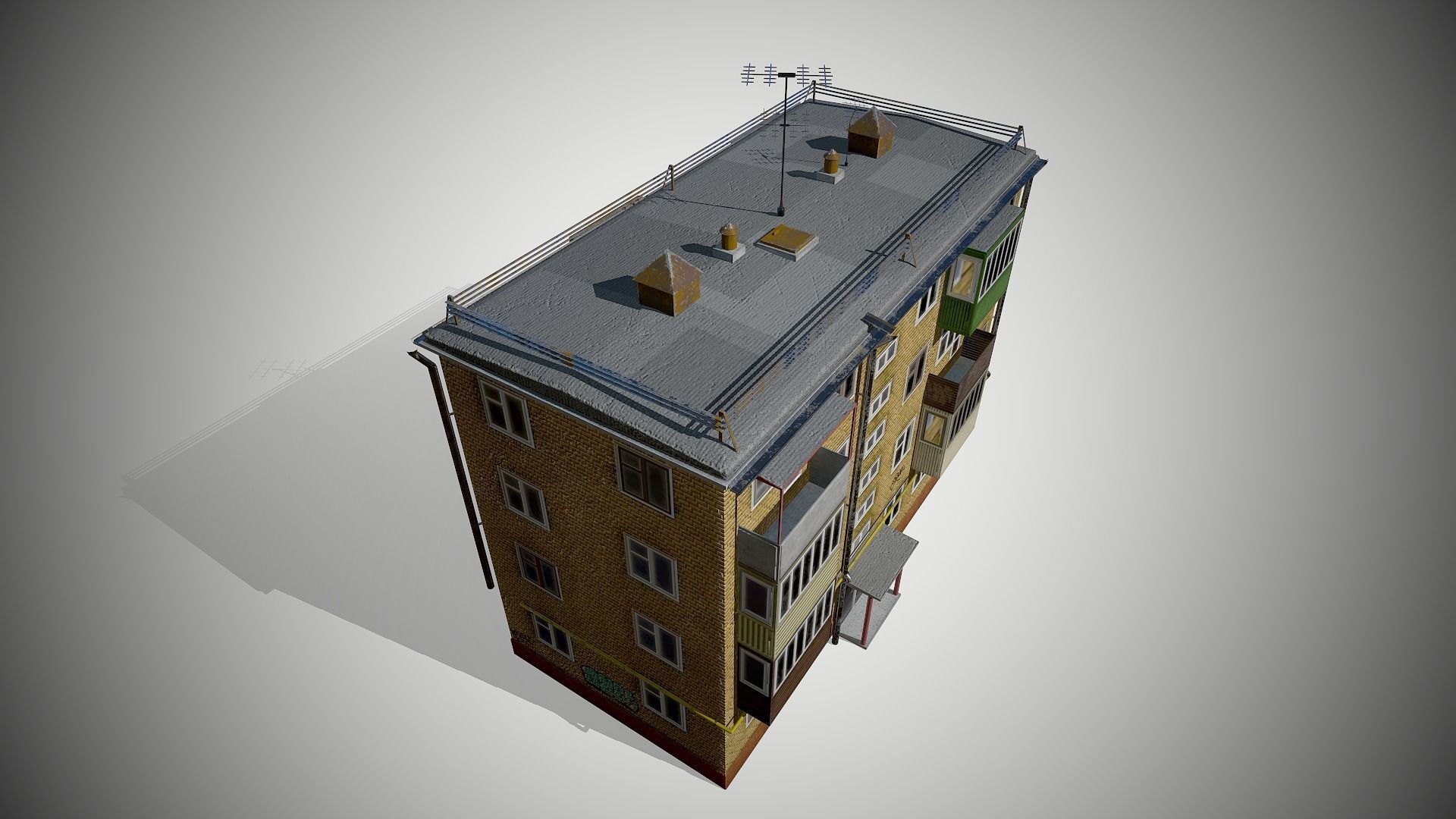Soviet Four-storey house Low-poly 3D model_7