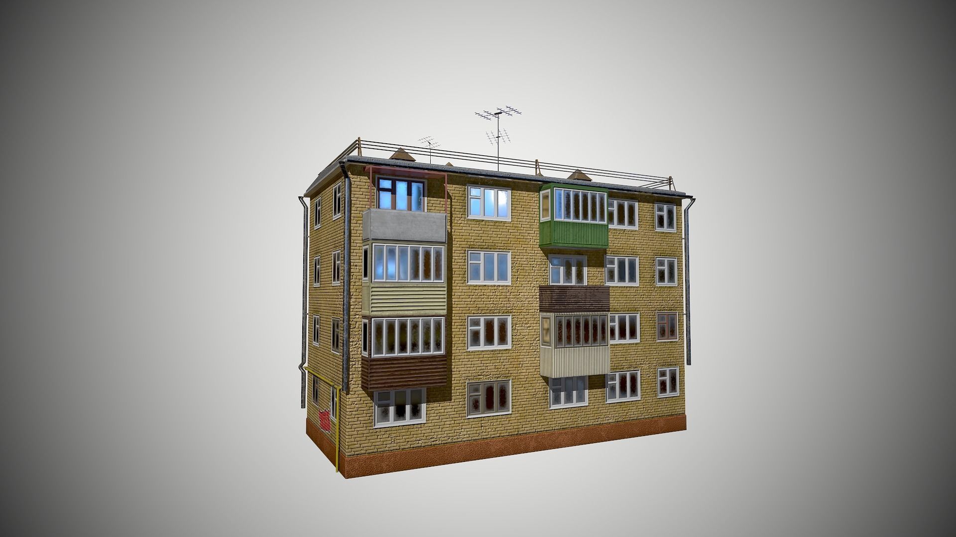 Soviet Four-storey house Low-poly 3D model_6