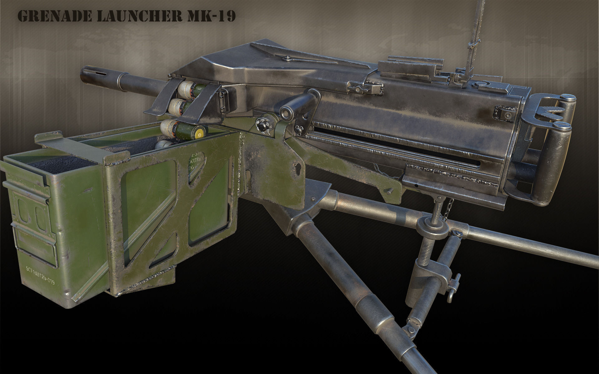 Grenade Launcher MK-19 Low-poly 3D model_1