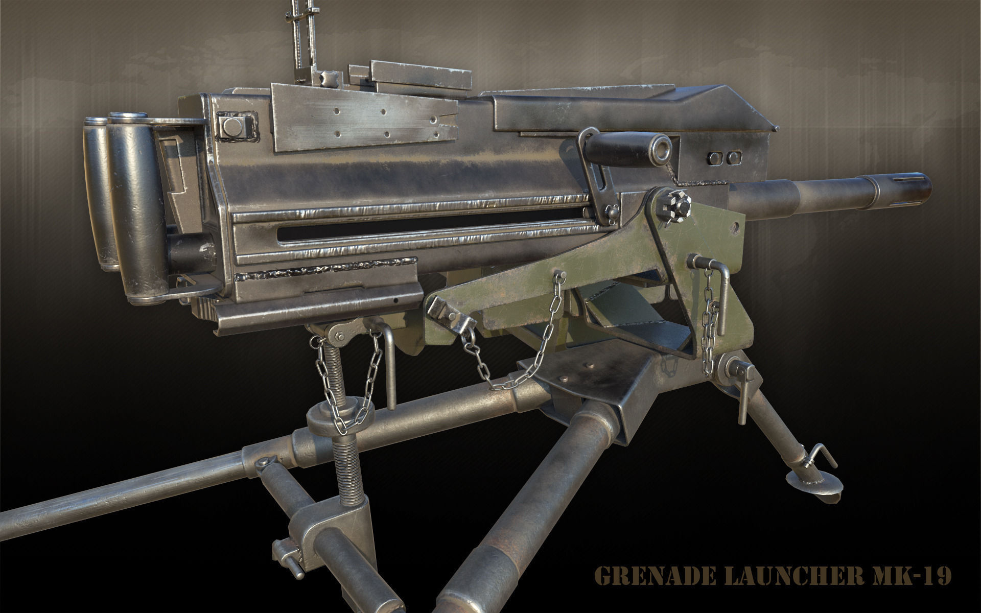 Grenade Launcher MK-19 Low-poly 3D model_3