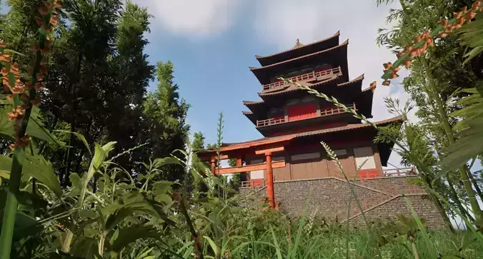 Modular Asian Castle Low-poly 3D model