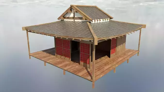 Asian Wood House Low-poly 3D model