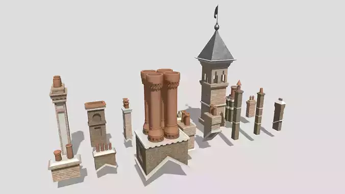 Chimneys brick chimney Low-poly 3D model