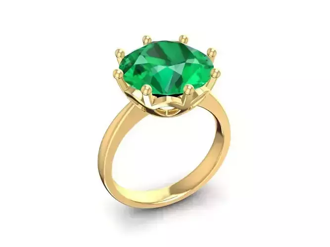 Womens Solitaire Emerald Diamond Gold Ring 3D Model   2335