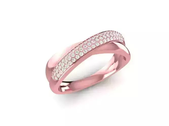 Rose Gold Twist Ring with Pave Diamond Band 2338