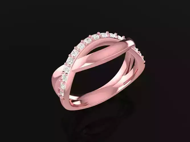 Twist Crossover Diamond Women Ring 3D Model  2341