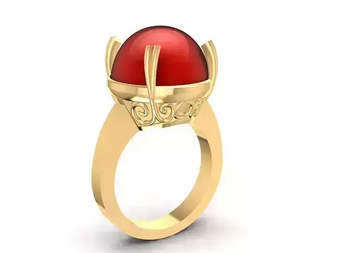 Elegant Gold Ring with Round Cabochon Gemstone 2343