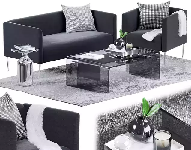  Cb2 Marais Loveseat and Armchair - Living Set 1 3D model