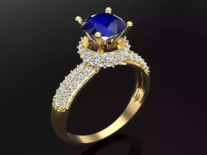 Diamond Rings - Three rows of stones ring curved face - womens