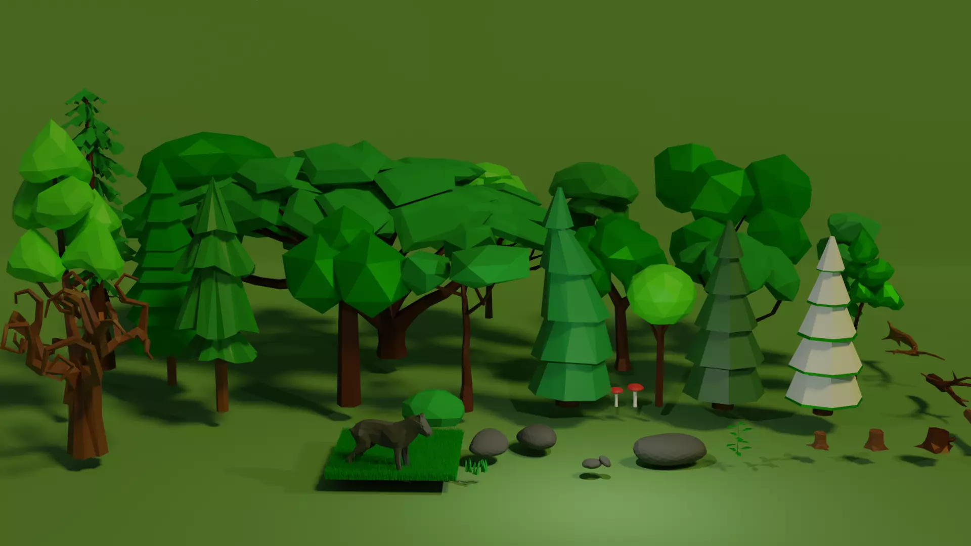 Forest lowpoly with trees and rocks Free 3D model_0