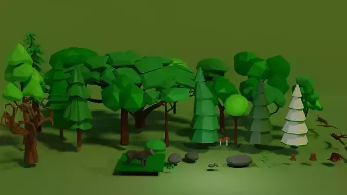 Forest lowpoly with trees and rocks