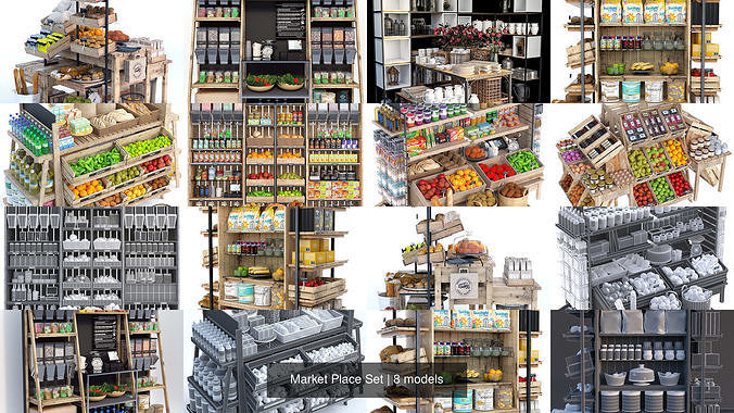 Market Place Set 3D Model Collection