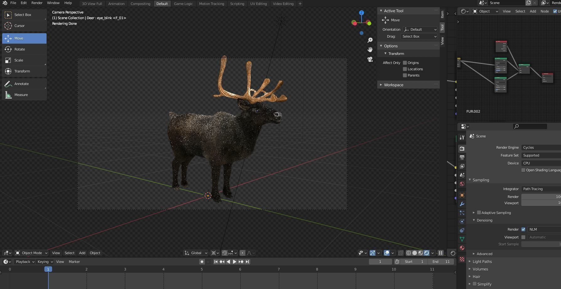 Fur Black Reindeer Blender NO RIG Low-poly 3D model_13