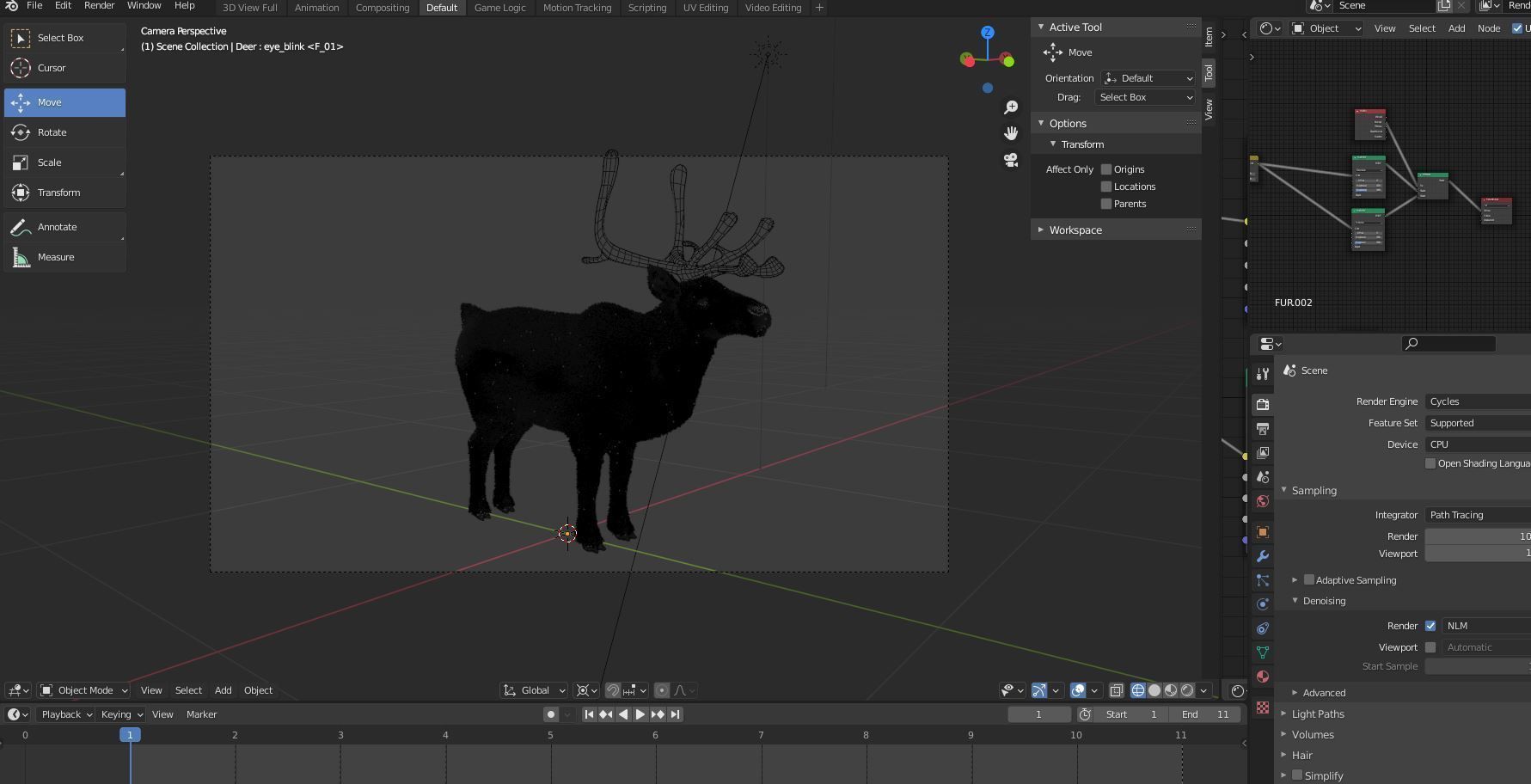 Fur Black Reindeer Blender NO RIG Low-poly 3D model_14