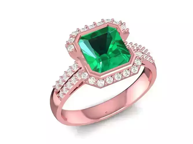 Elegant Square Emerald Halo Diamond Ring for Women  2353