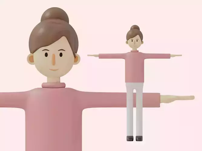 3D character casual woman in pink shirt