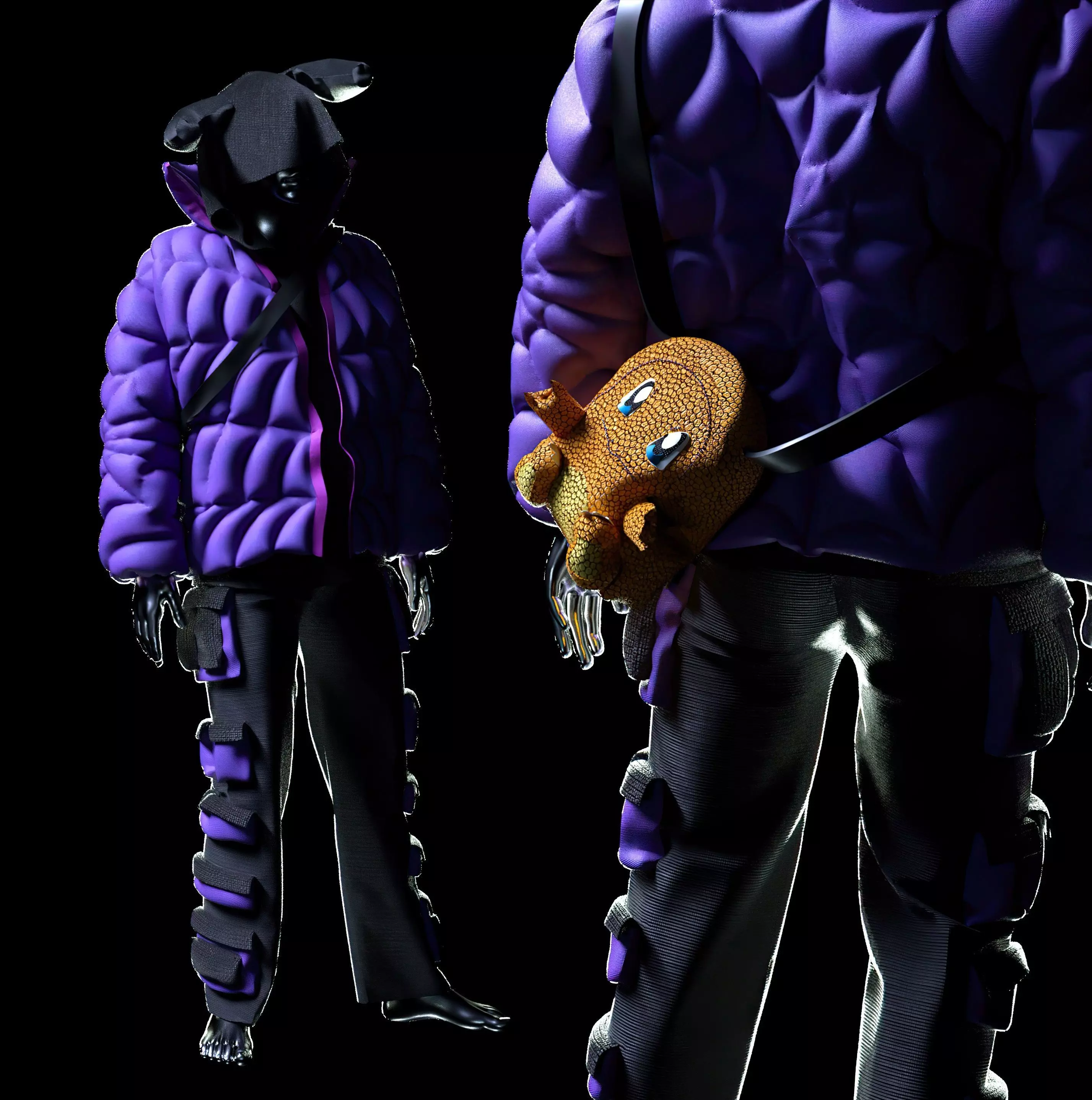 3d clothing SpiderWeb Puffer Charmander Bag Multi pockets Pants 3D model_0