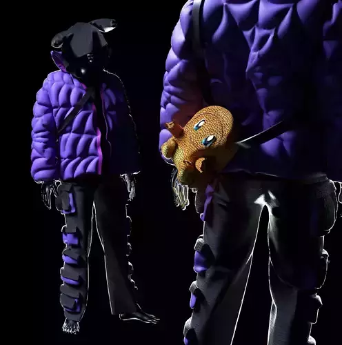 3d clothing SpiderWeb Puffer Charmander Bag Multi pockets Pants 3D model