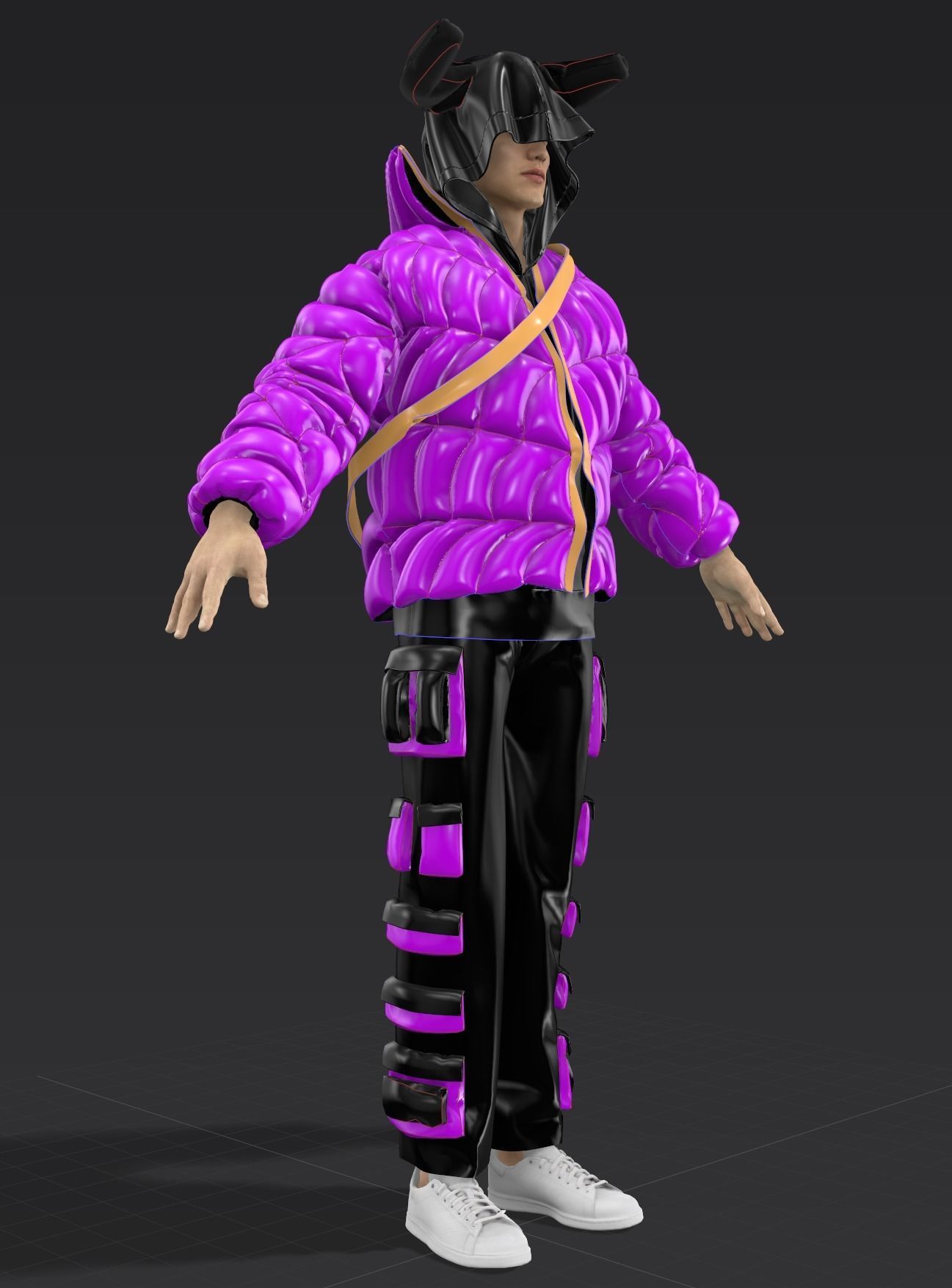 3d clothing SpiderWeb Puffer Charmander Bag Multi pockets Pants 3D model_1