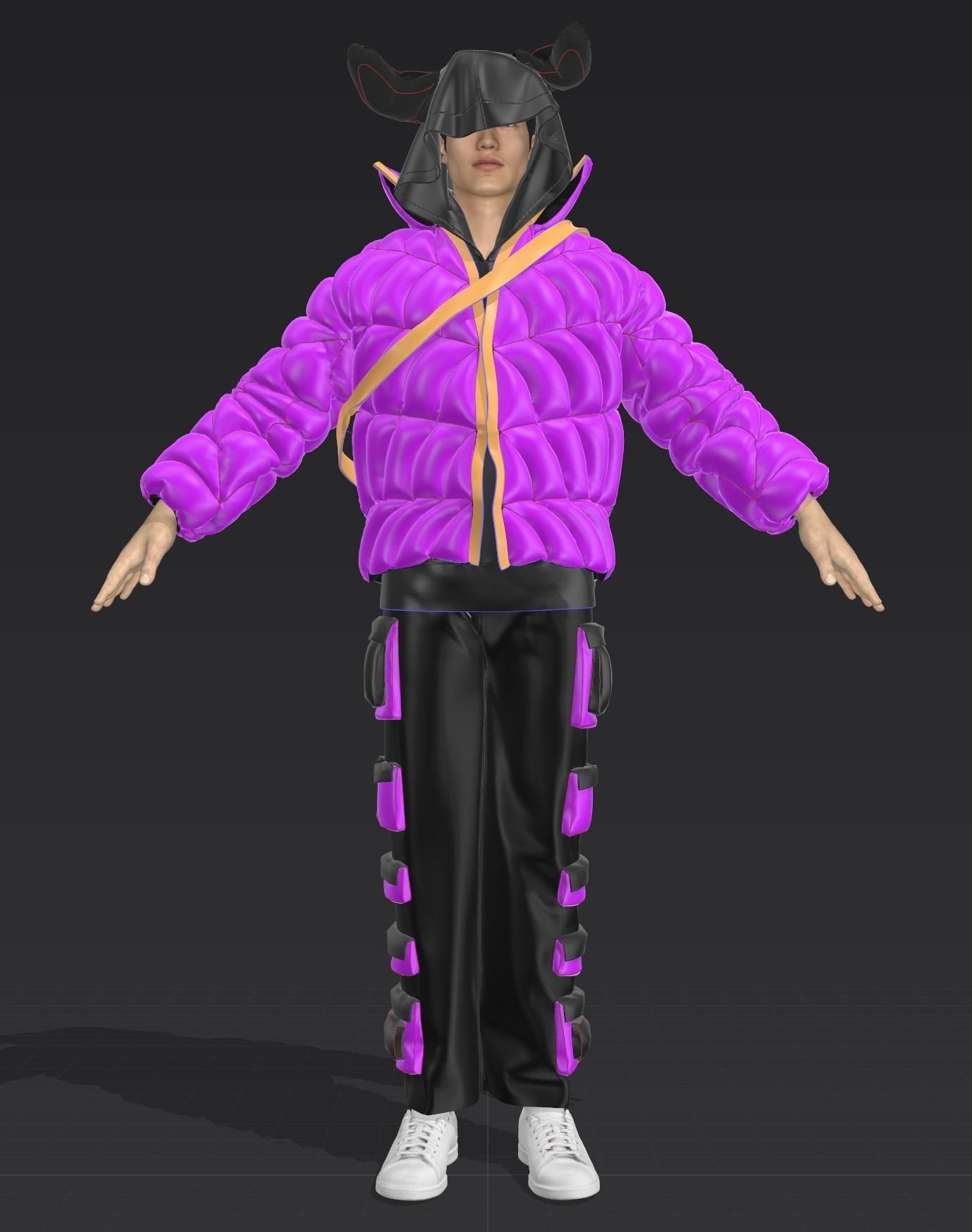 3d clothing SpiderWeb Puffer Charmander Bag Multi pockets Pants 3D model_3