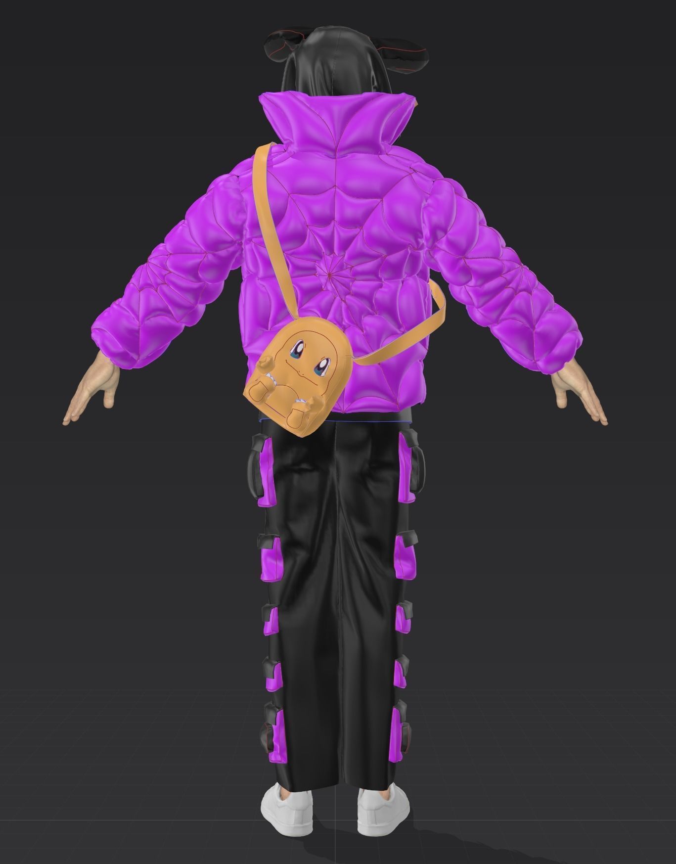 3d clothing SpiderWeb Puffer Charmander Bag Multi pockets Pants 3D model_4