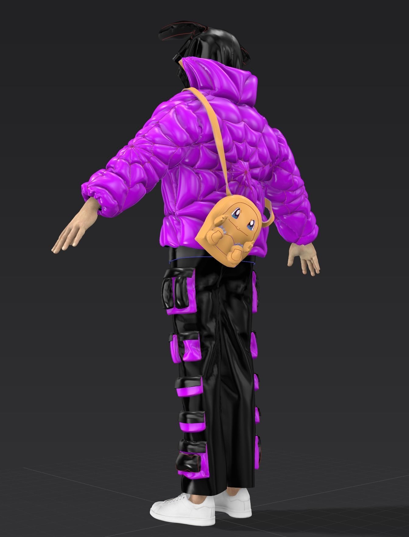 3d clothing SpiderWeb Puffer Charmander Bag Multi pockets Pants 3D model_2