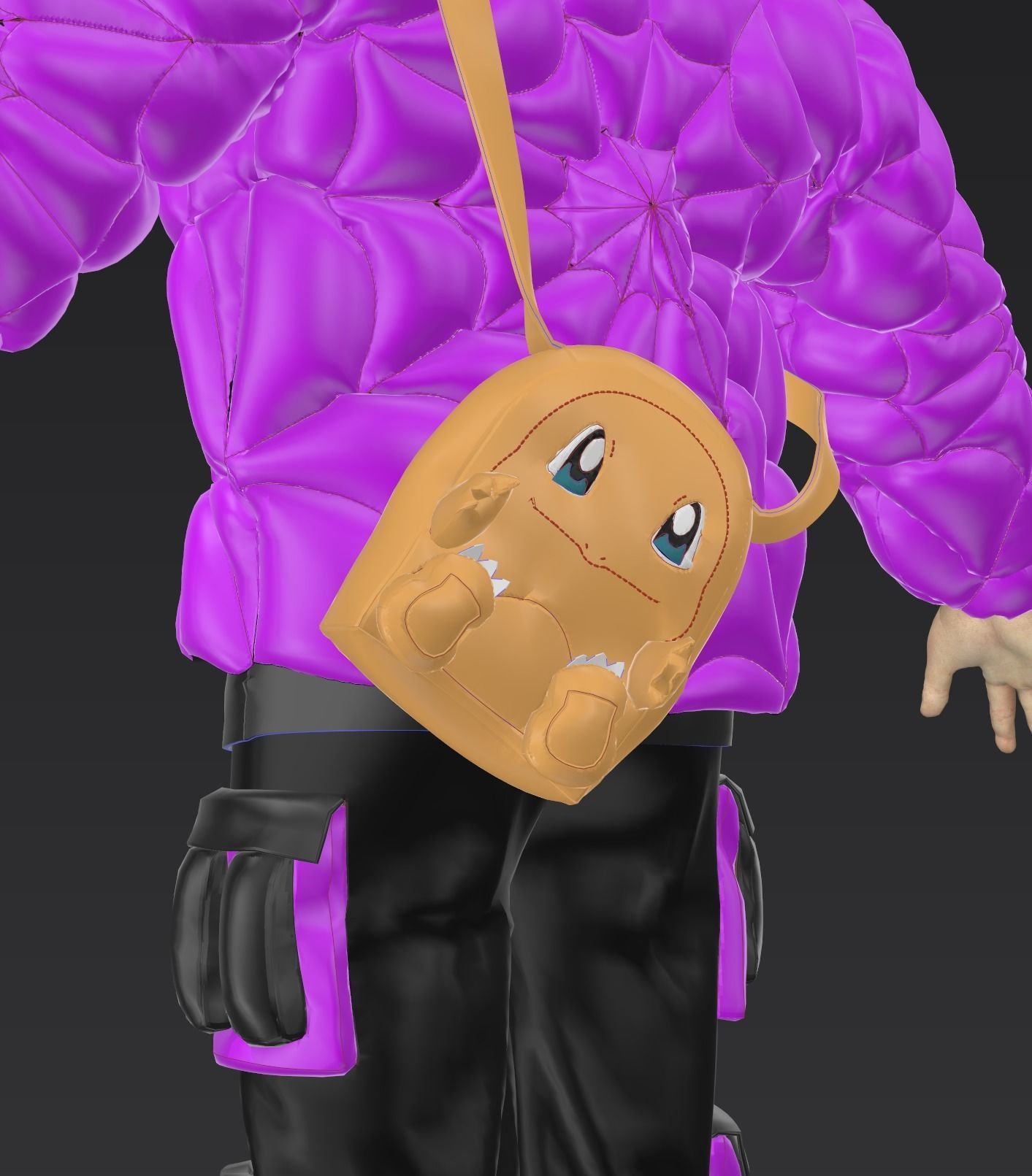 3d clothing SpiderWeb Puffer Charmander Bag Multi pockets Pants 3D model_5