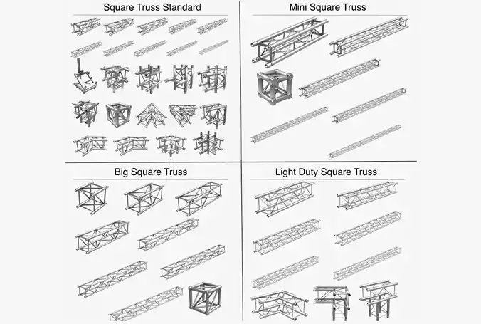 Square Light Trusses Collection - 50 PCS Modular 3D model