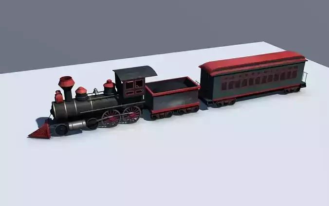 Low Poly Steam Engine Train Low-poly 3D model
