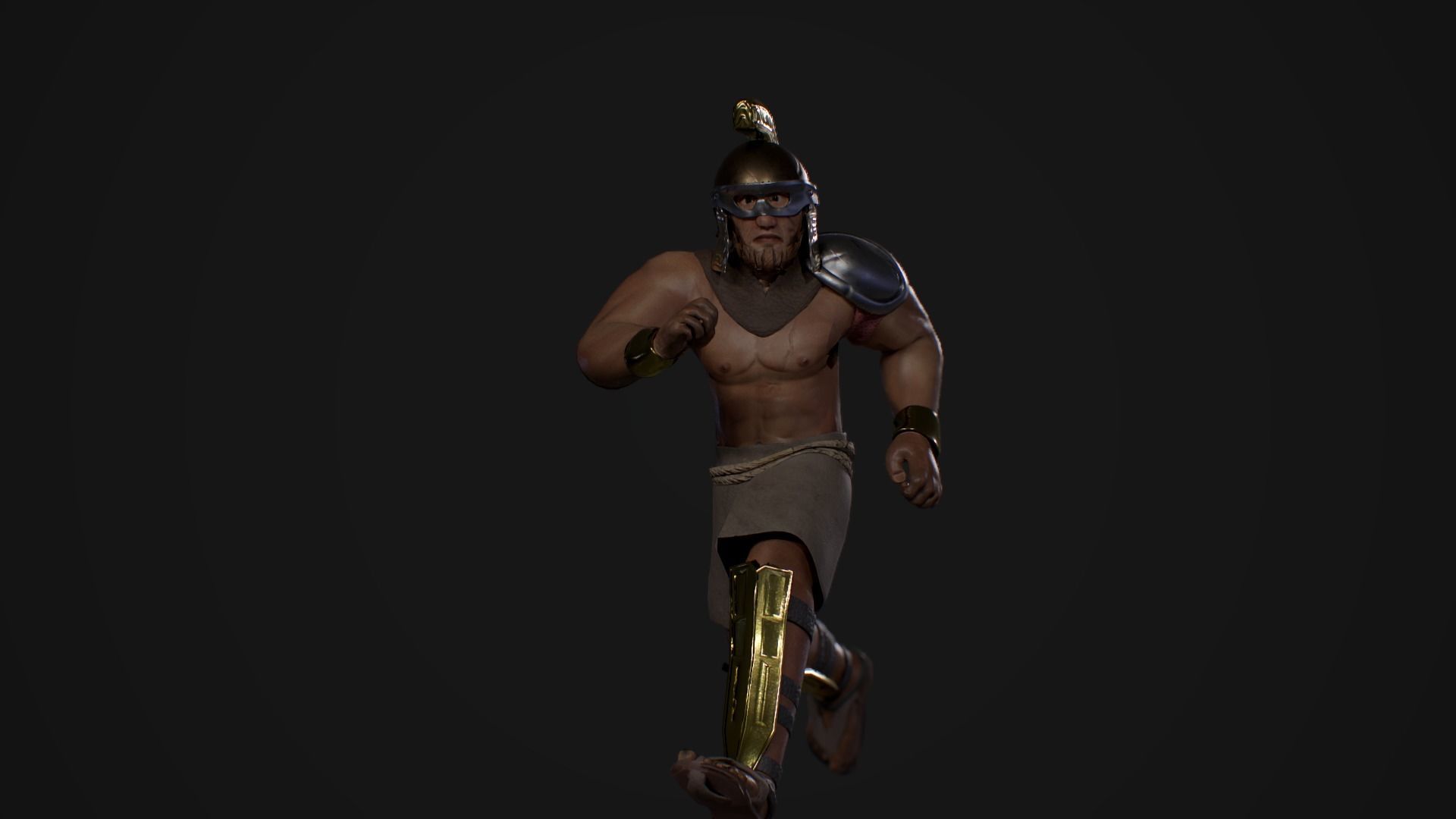 Gladyator greek warrior running Low-poly 3D model_3