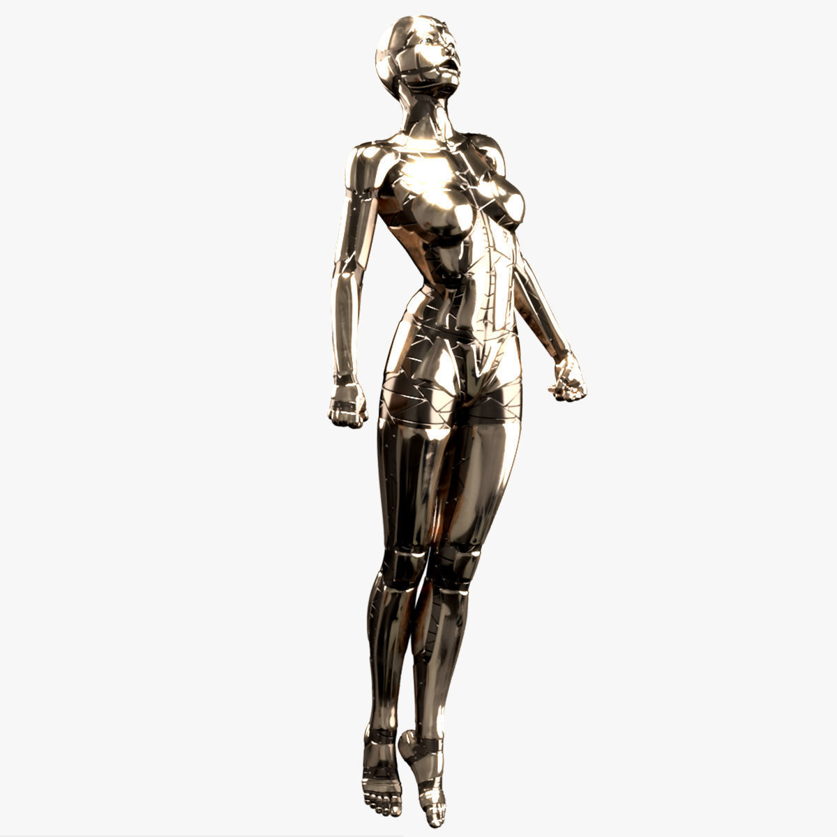 Sci-Fi Metal Woman PBR Rigged  3D model_11