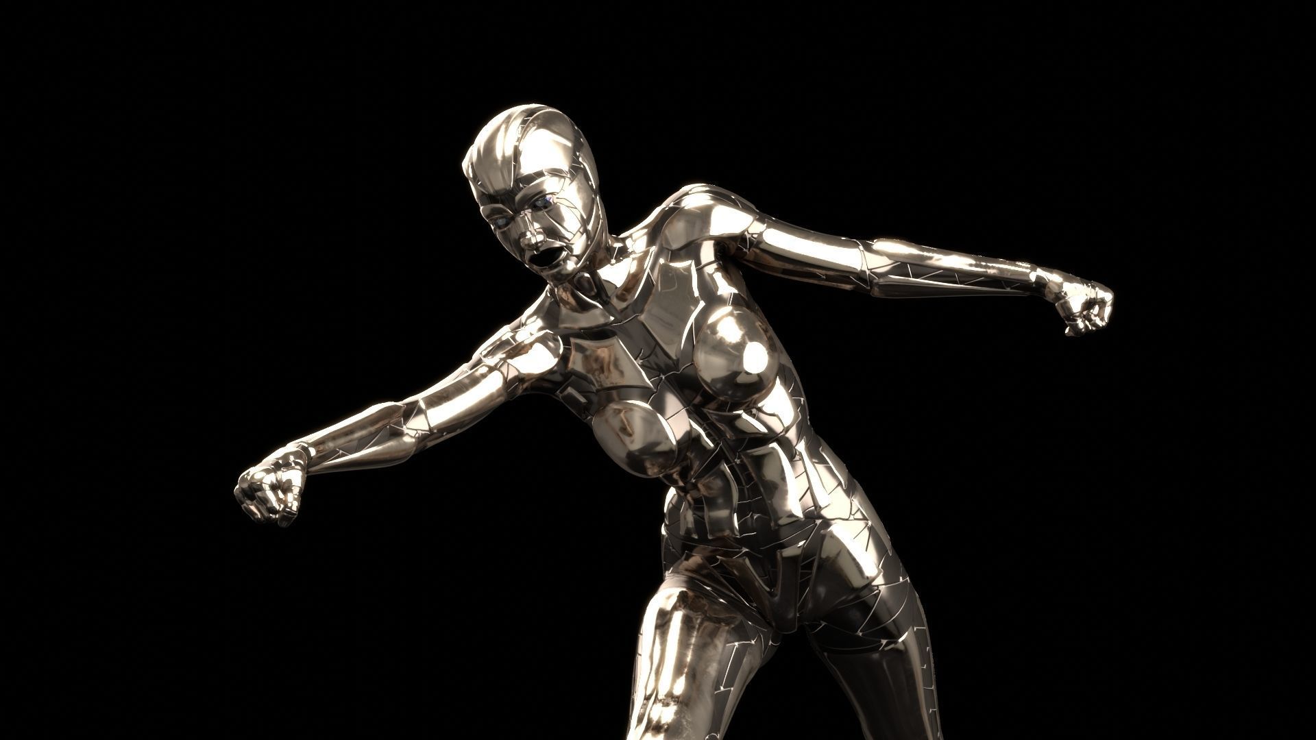 Sci-Fi Metal Woman PBR Rigged  3D model_1