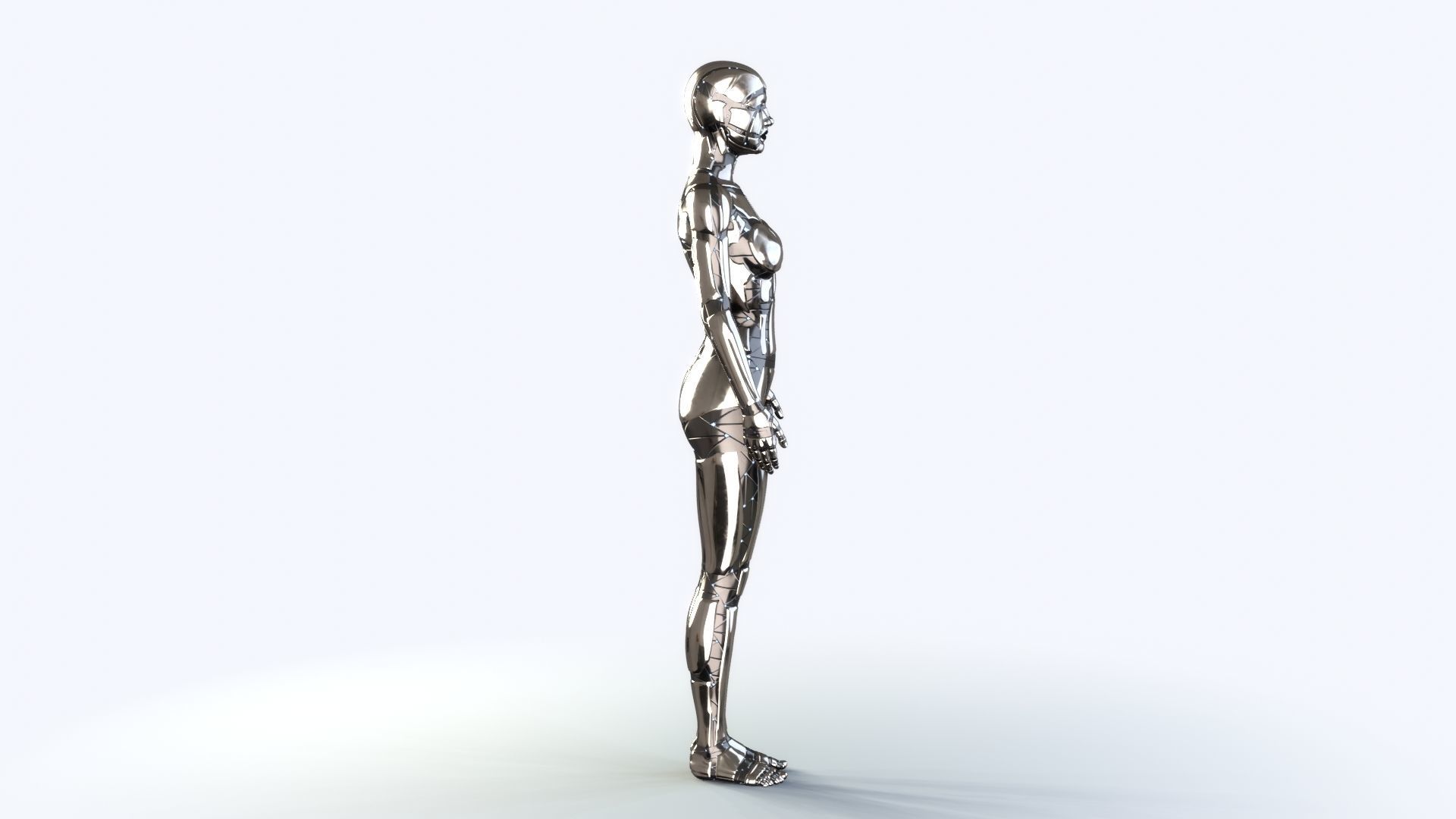 Sci-Fi Metal Woman PBR Rigged  3D model_4