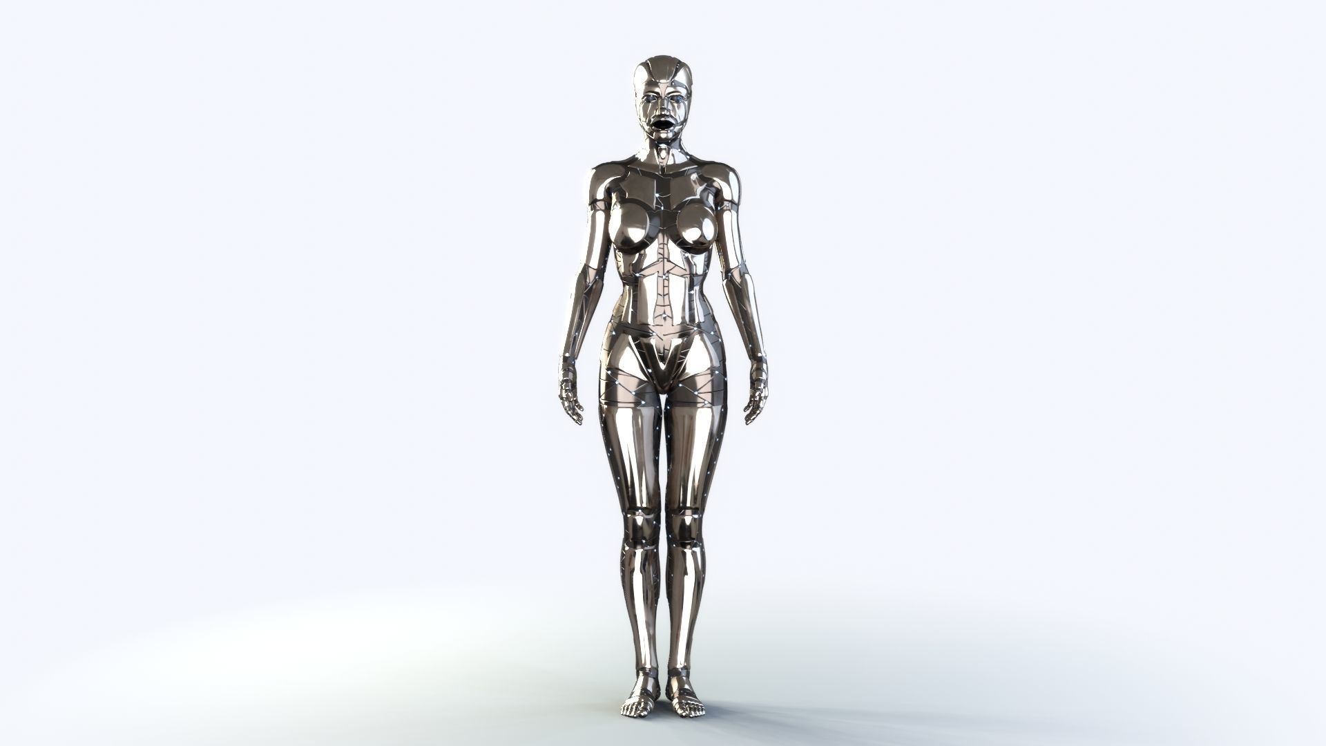 Sci-Fi Metal Woman PBR Rigged  3D model_2