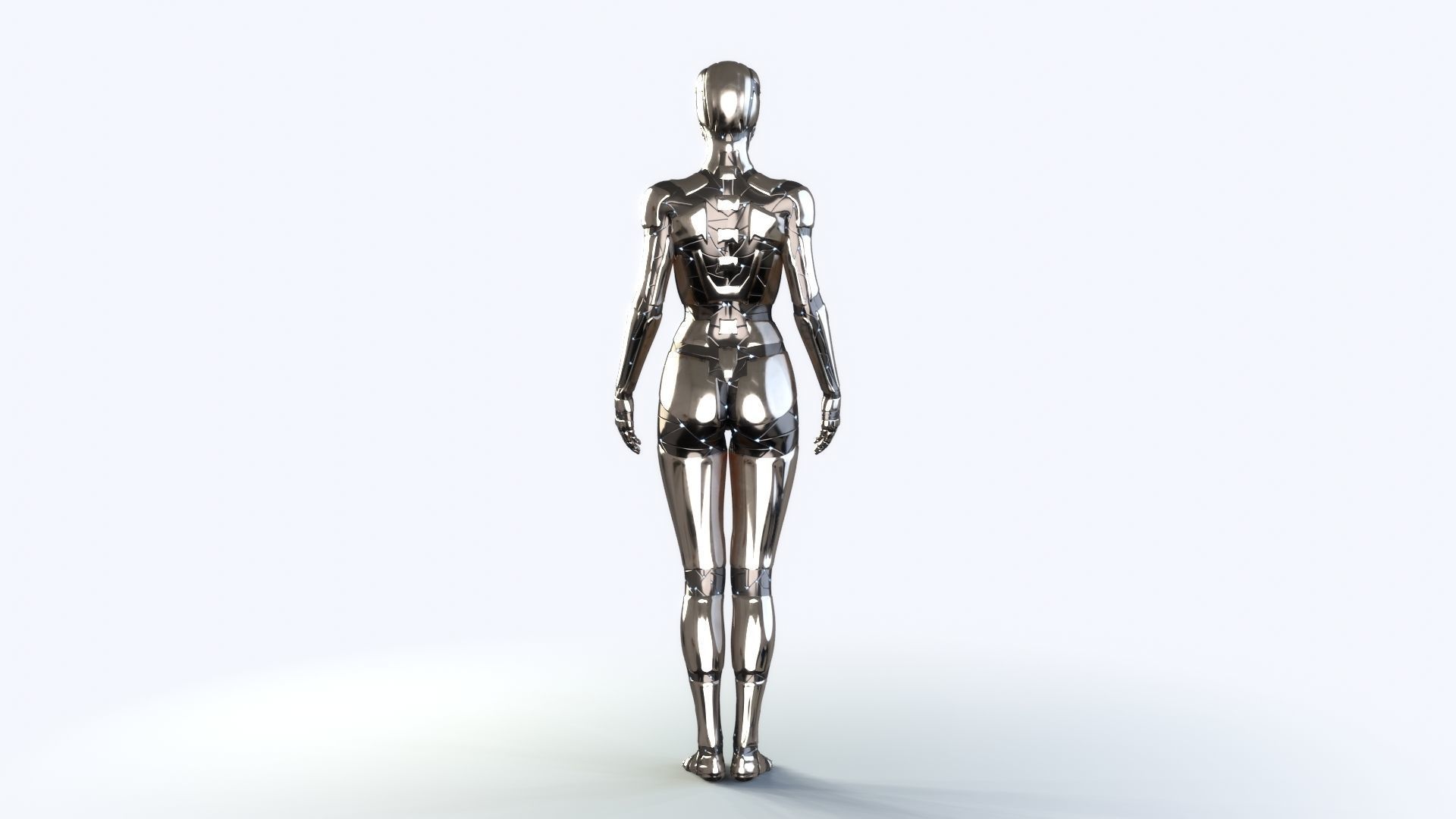 Sci-Fi Metal Woman PBR Rigged  3D model_6