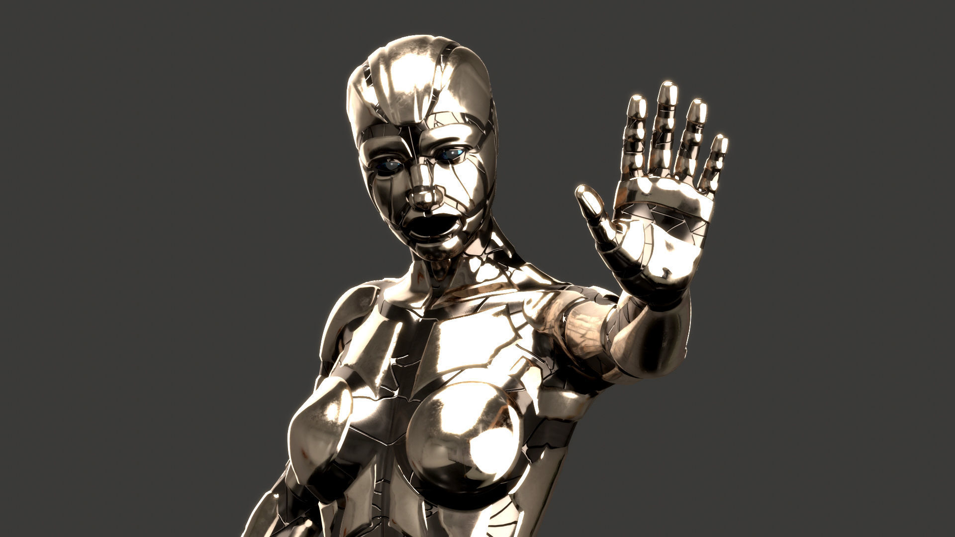 Sci-Fi Metal Woman PBR Rigged  3D model_7