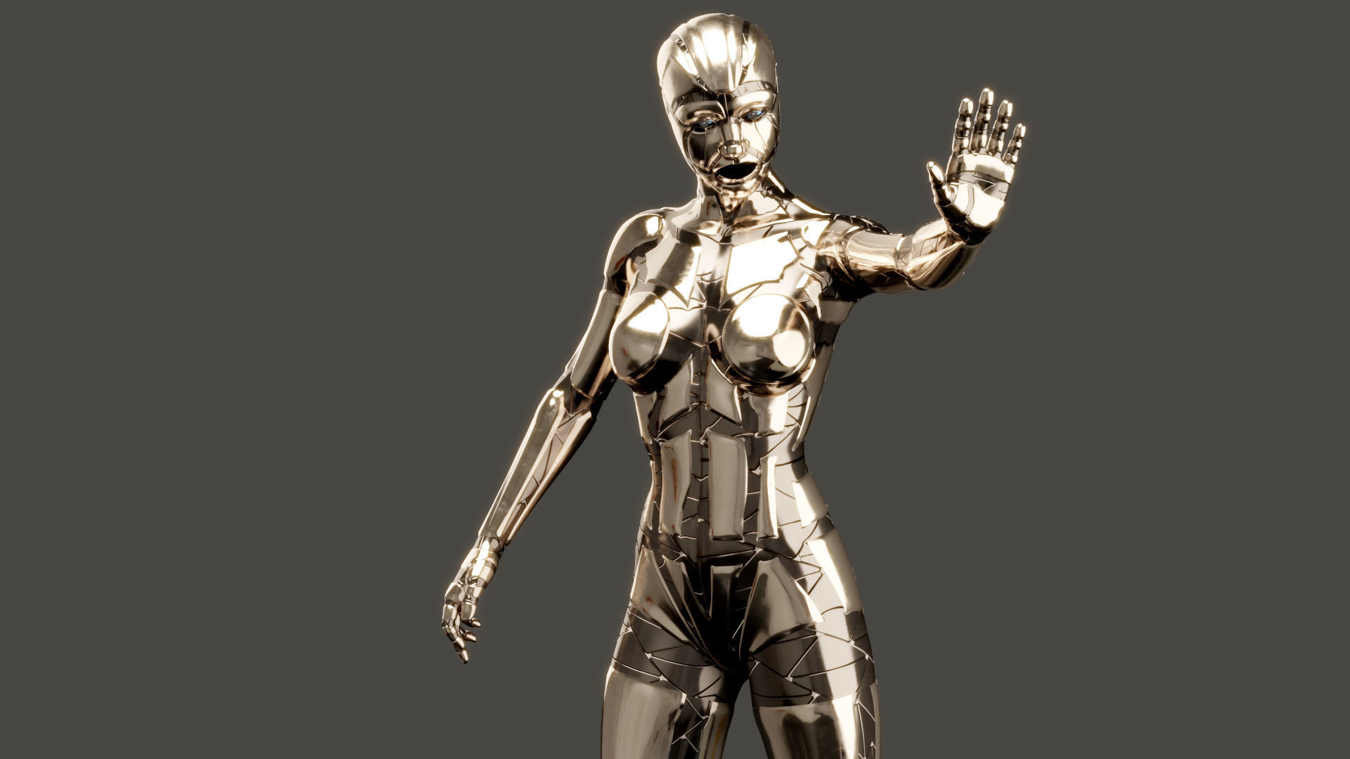 Sci-Fi Metal Woman PBR Rigged  3D model_8