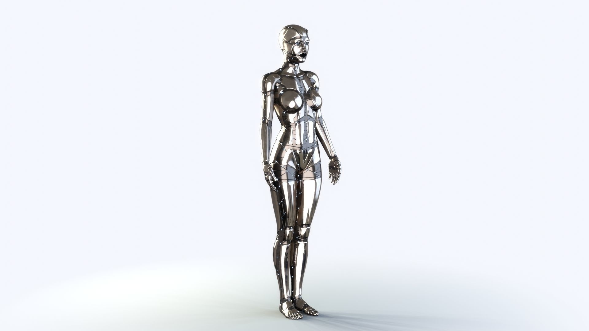Sci-Fi Metal Woman PBR Rigged  3D model_3