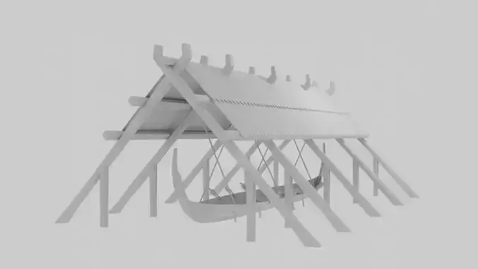 Viking ship under construction Low-poly 3D model Viking ship under construction Low-poly 3D model