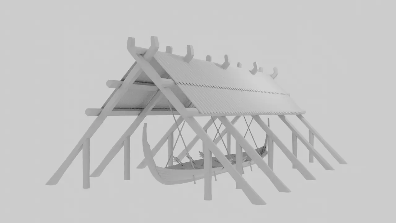 Viking ship under construction Low-poly 3D model_0