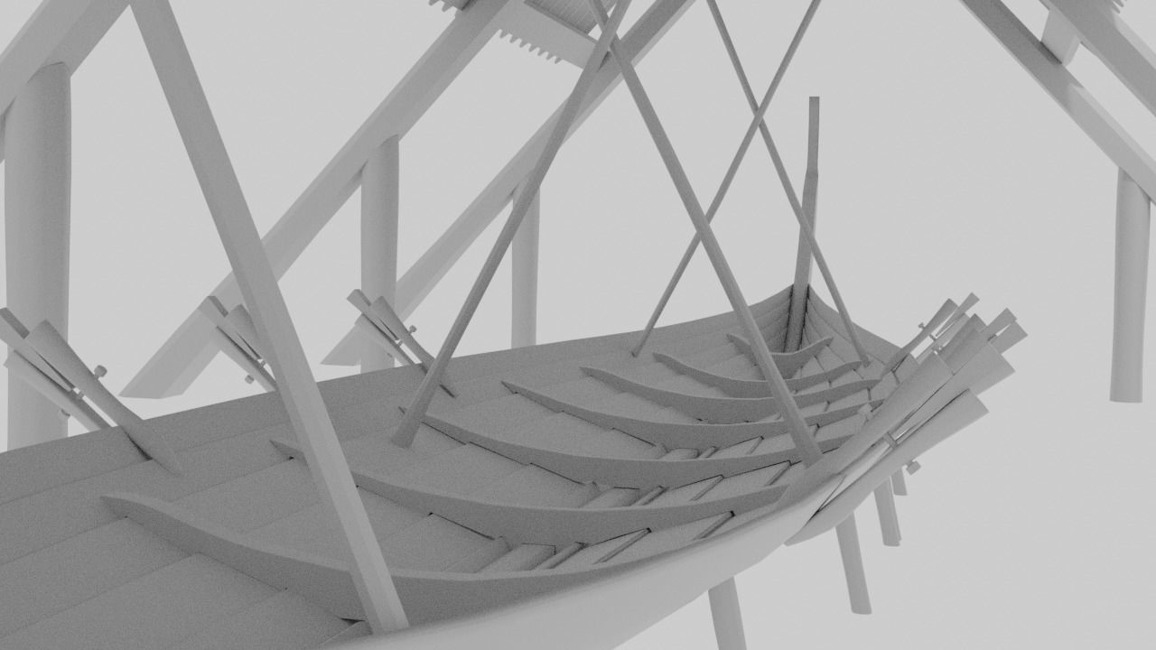 Viking ship under construction Low-poly 3D model_1