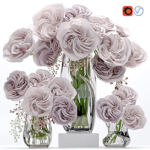Ohara Garden Rose Camellia Peony Bouquet Glass decor Vase 3D model
