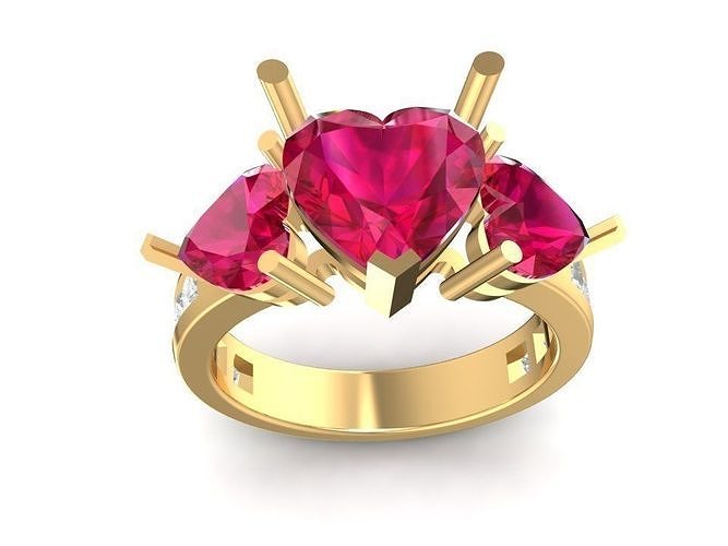 Women Ring with Three Large Heart Shaped Stones  2358