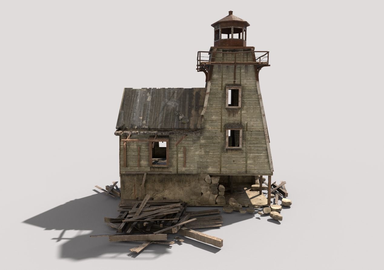 Destroyed Wooden Lighthouse 3D model_5