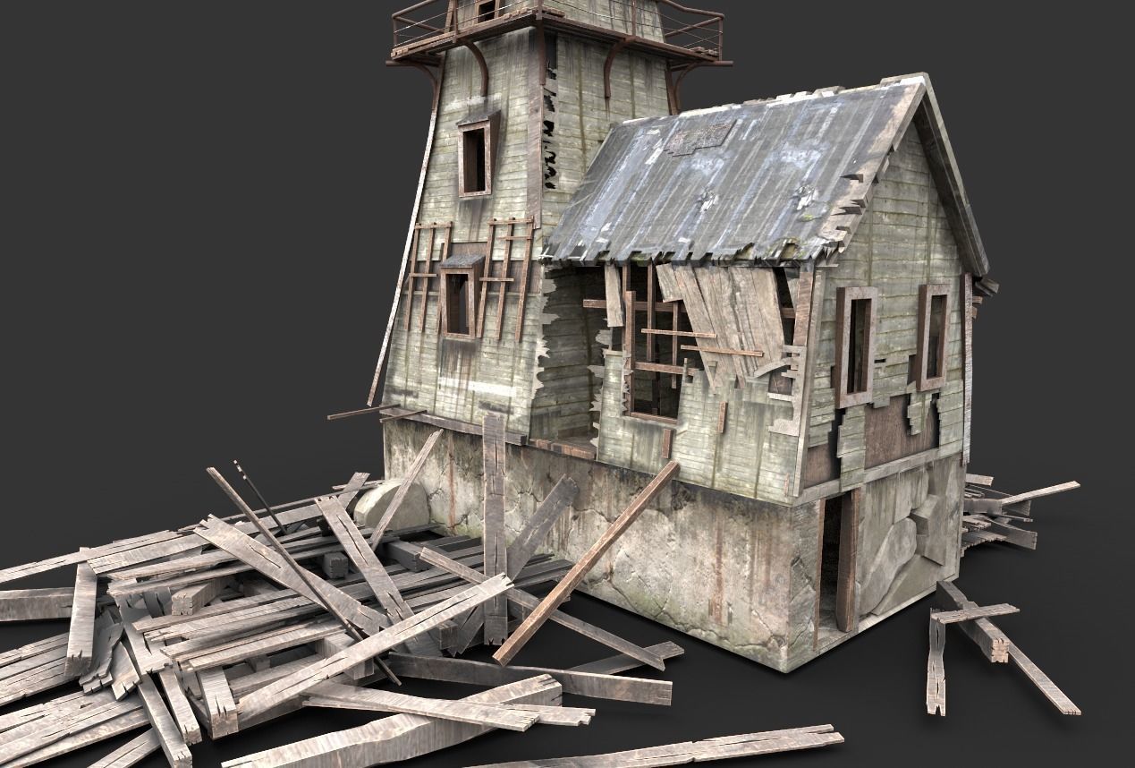 Destroyed Wooden Lighthouse 3D model_4